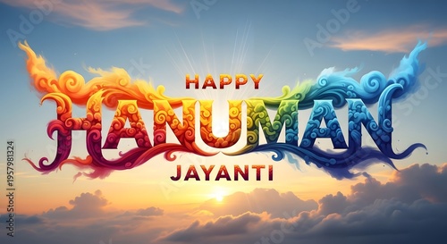 Happy hanuman jayanti festive greeting with vibrant colorful typography