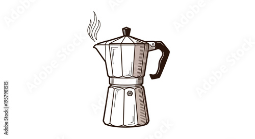 Vintage style illustration of a steam pouring coffee maker