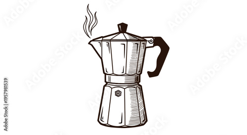 Vintage style illustration of a stovetop espresso coffee maker