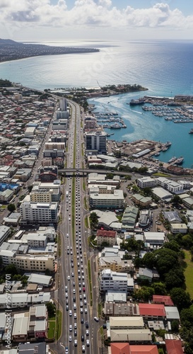 Vibrant Coastal Cityscape From Above Capturing Urban Growth And Maritime Activity