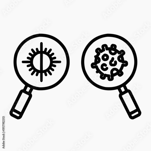 Representing scientific investigation and microscopic examination, these icons symbolize a detailed look at environmental factors and critical biological threats