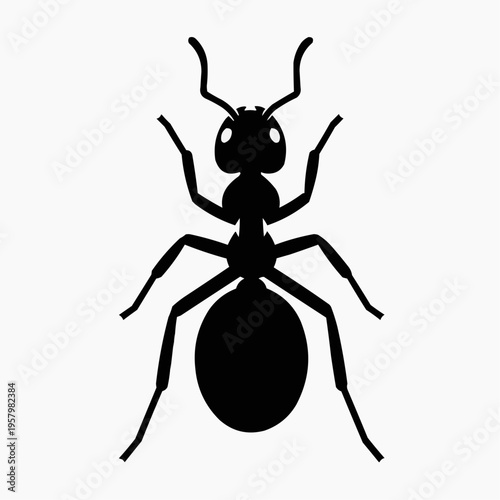 Stylized black silhouette of an ant, a common insect symbolizing diligence and community, often associated with nature and tiny creatures, depicted in a clean, graphic style