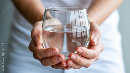 Hands holding clear glass of water