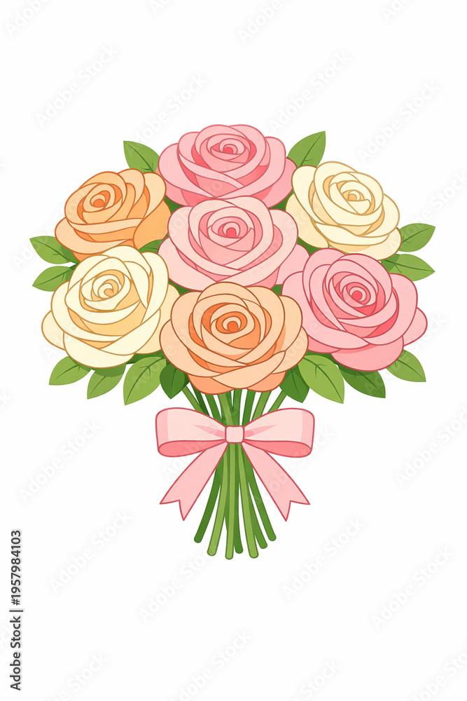 Fototapeta premium Vector illustration of a pastel rose bouquet