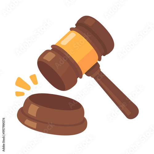 Cartoon Gavel Striking Sound Block, Representing Judgement and Auction Closure
