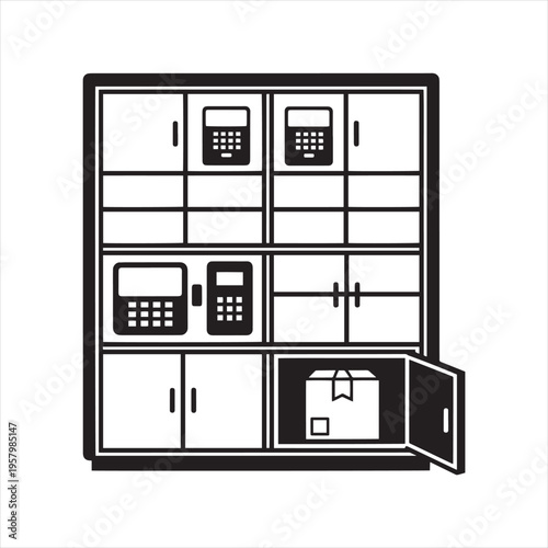 Smart parcel locker vector icon, automated self-service delivery station with package box, secure electronic storage locker for logistics