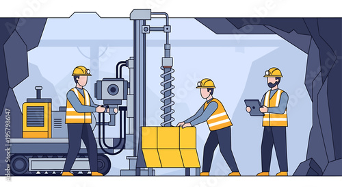 Three workers in a mining site.