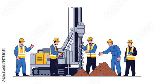 Construction workers in hard hats standing.