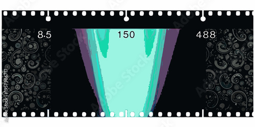 Film strip framing a colorful abstract spectrum with numerical annotations