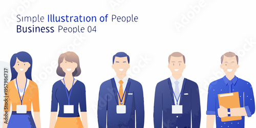 Illustration of five business people standing in a row looking forward