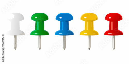 A row of colorful push pins against a plain white background
