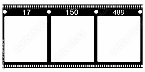 A strip of photographic film with three blank frames and numbers