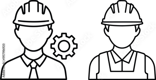 Construction Worker Icon Set – Engineer, Builder, Safety Helmet and Industrial Labor Vector Collection