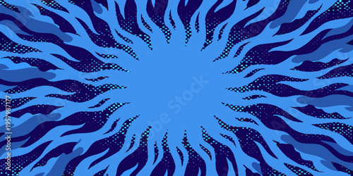 Abstract burst pattern with radial lines in shades of blue