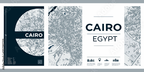 Abstract city map design featuring the name and location of cairo