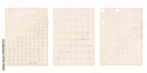 Three textured beige panels with varying hole patterns and slight damage