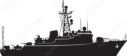 Black silhouette warship vector illustration