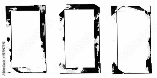 Three rectangular frames with distressed textured black borders