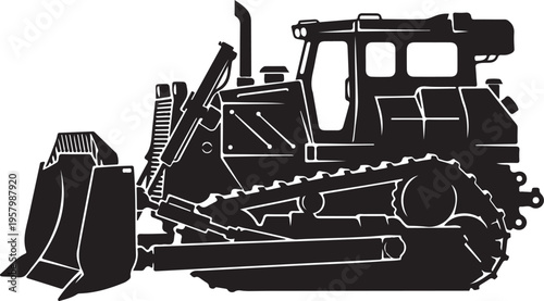 Vector bulldozer icon, black silhouette