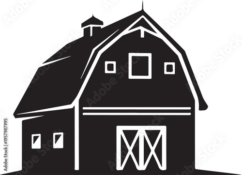 Vector black barn icon, simple farmhouse illustration