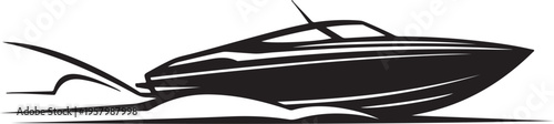 Vector speedboat icon, black and white illustration