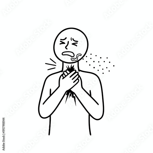 Outlined person clutching chest and throat while coughing representing respiratory infection or allergy symptoms