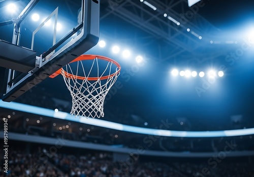 Basketball hoop net stadium lights orange rim backboard
