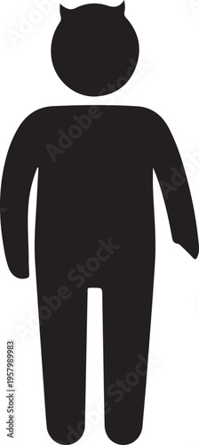 A minimalist black silhouette icon representing a horned devil character standing upright alone