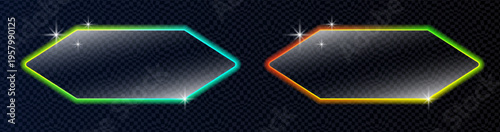 Bright LED style shapes with colorful outlines and glow. Neon call to action elements for apps and modern interfaces.