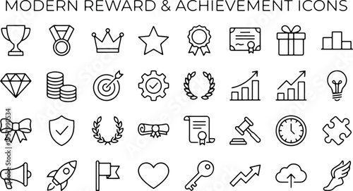 Modern reward and achievement icons set for motivation and success  various symbols for recognition and accomplishment