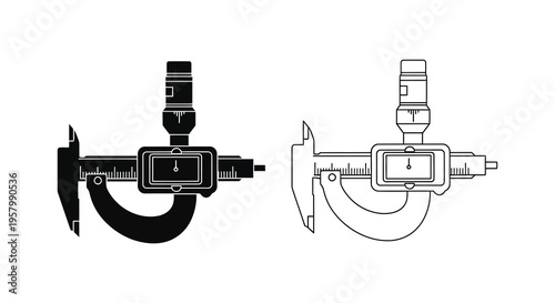 Two vernier calipers displayed in black and white a striking silhouette