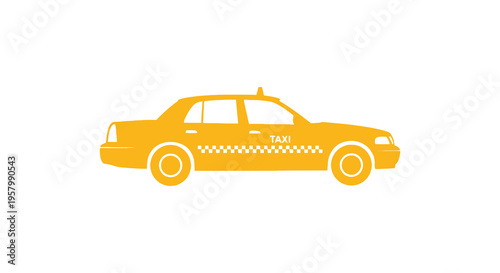 A vibrant yellow taxi car graphic in a flat style silhouette