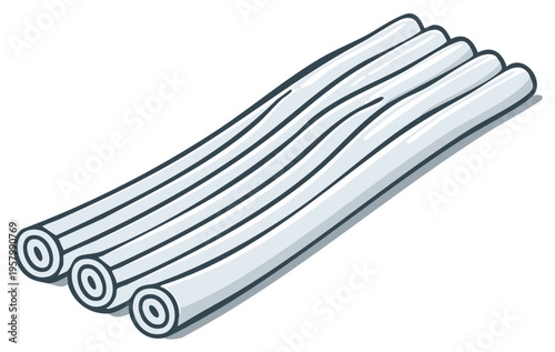 A bundle of white shoestring licorice candy in a simple cartoon style