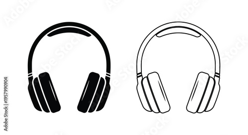 Two pairs of headphones one filled and one outlined a striking silhouette