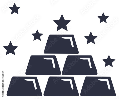 Gold bars stacked with stars, wealth and financial success