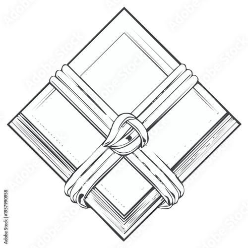 Ink drawing of a gift box tied with ribbon, illustration