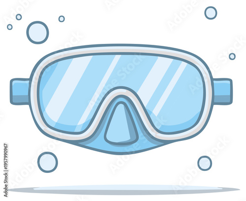 Blue cartoon diving mask with bubbles for underwater exploration