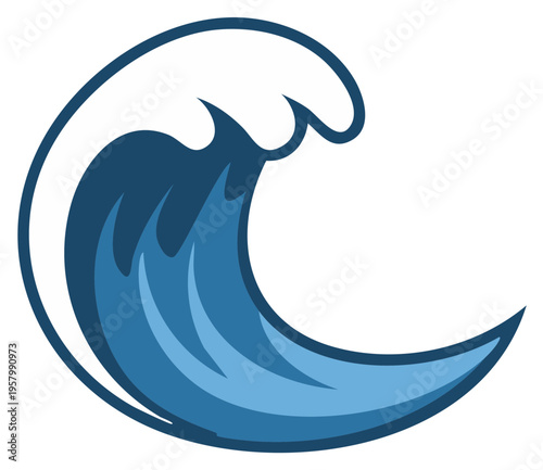 Stylized blue and white ocean wave symbol, graphic illustration