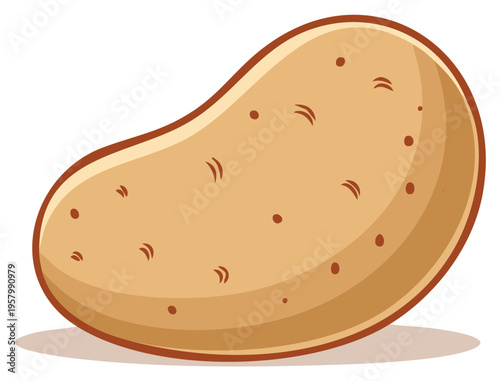 Cartoon illustration of a single potato with spots and outline in tan color