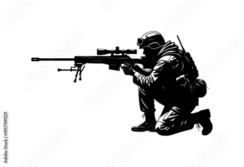 Sniper in Tactical Position with Rifle