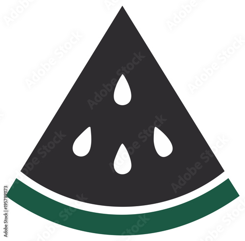 Stylized watermelon slice illustration with dark flesh and white seeds