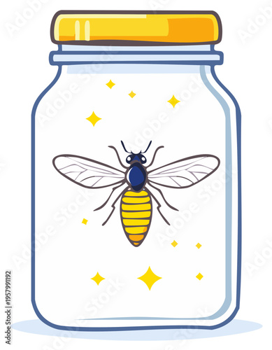 Captured Firefly in Glass Jar with Sparkling Lights Illustration Graphic Art