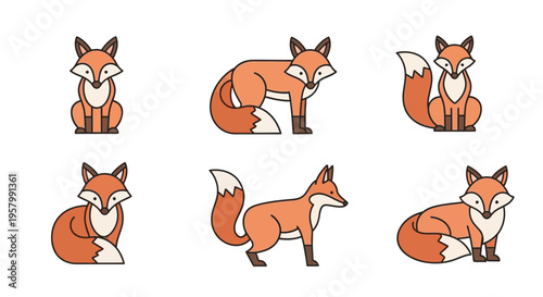 Collection of cartoon red fox poses.