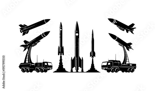Modern Military Missiles and Launch Vehicles Vector Illustration