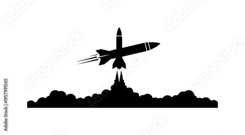Launching Rocket Silhouette Against Clouds