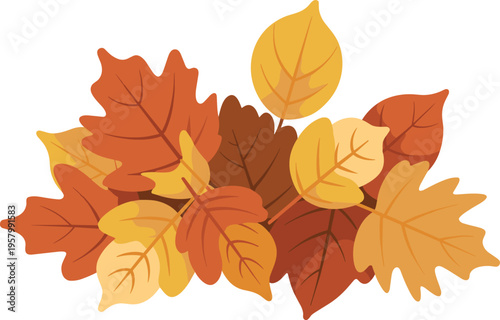 Pile of dry red yellow color autumn leaves vector on white background.
