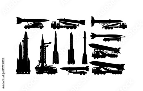 Assorted Military Rockets and Launch Vehicles Vector Illustration