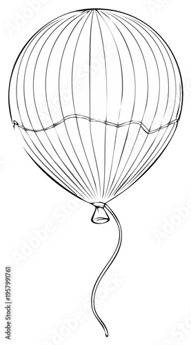 Classic hot air balloon illustration sketch with flowing tail string