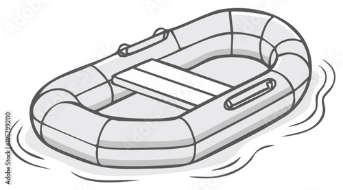 Inflatable boat floats serenely on water with gentle ripples, perfect for summer adventures and relaxing lakeside escapades.