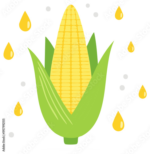 Illustration of an Ear of Corn with Droplets of Oil or Syrup